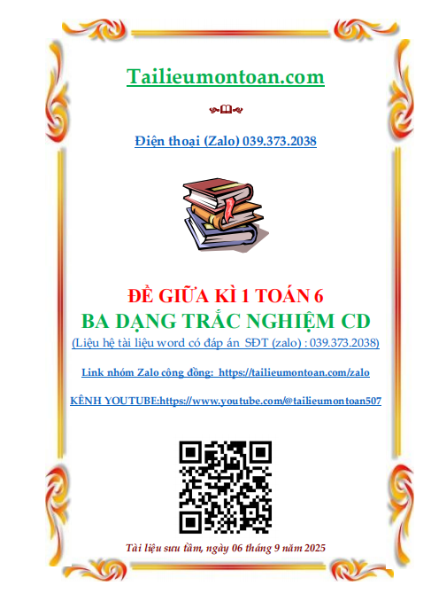 Đề học kì 1 môn toán lớp 6 ba dạng trắc nghiệm KNTT